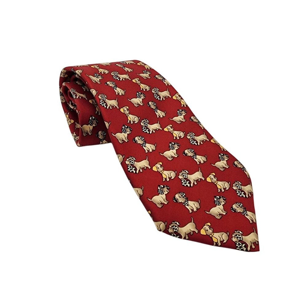 Pierre Dalrey 100% Silk Tie Red with Dogs